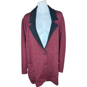 J Jason Wu Double‎ Knit Jacket Wine 3X Pockets Button-Front Long Sleeve